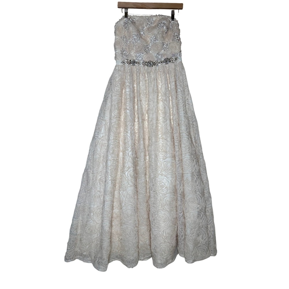 NWT Adrianna Paepell Strapless Tulle Rosette Ball Gown Dress size 10 Peach Pink